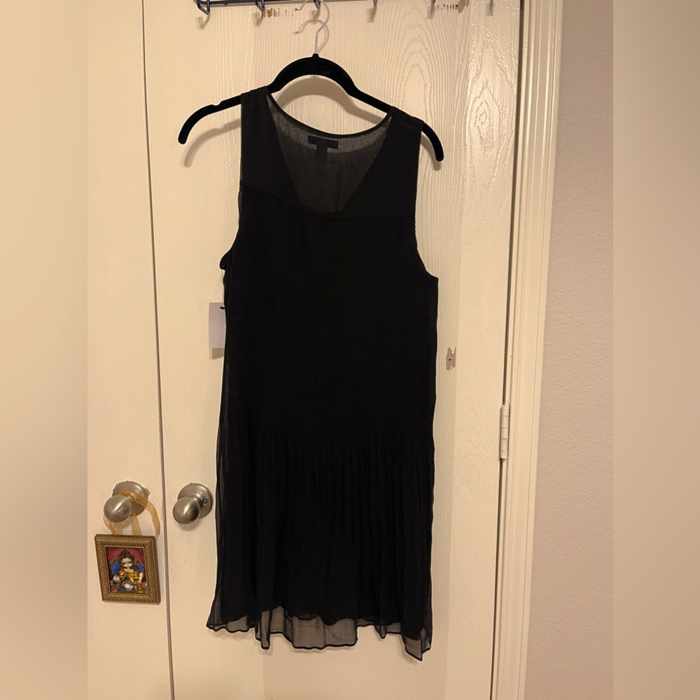 Nine West Accordion size medium lightweight black chiffon tank dress